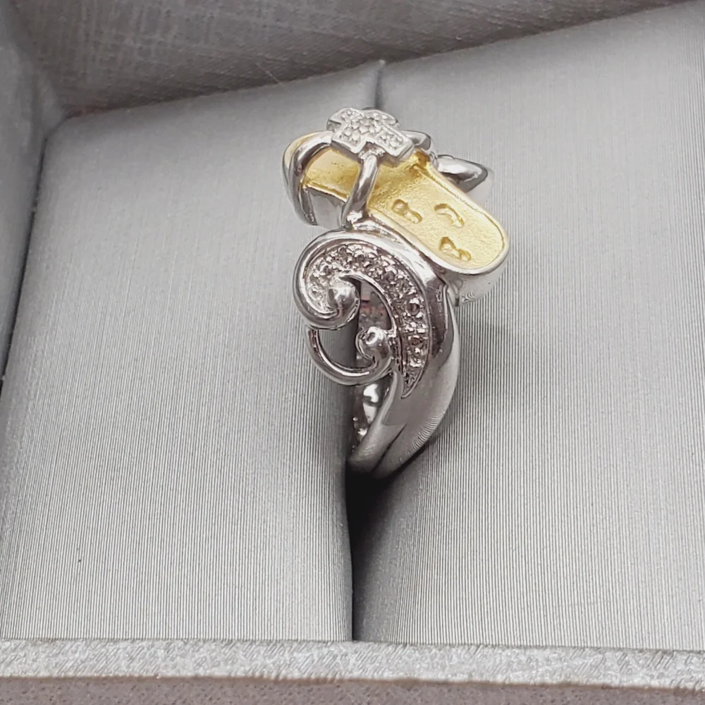 Genuine Diamond Yellow Gold 925 Sterling Silver Sandle Flip Flop Footprint Ring